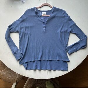 Elegant Blue Long Sleeve Henley Top